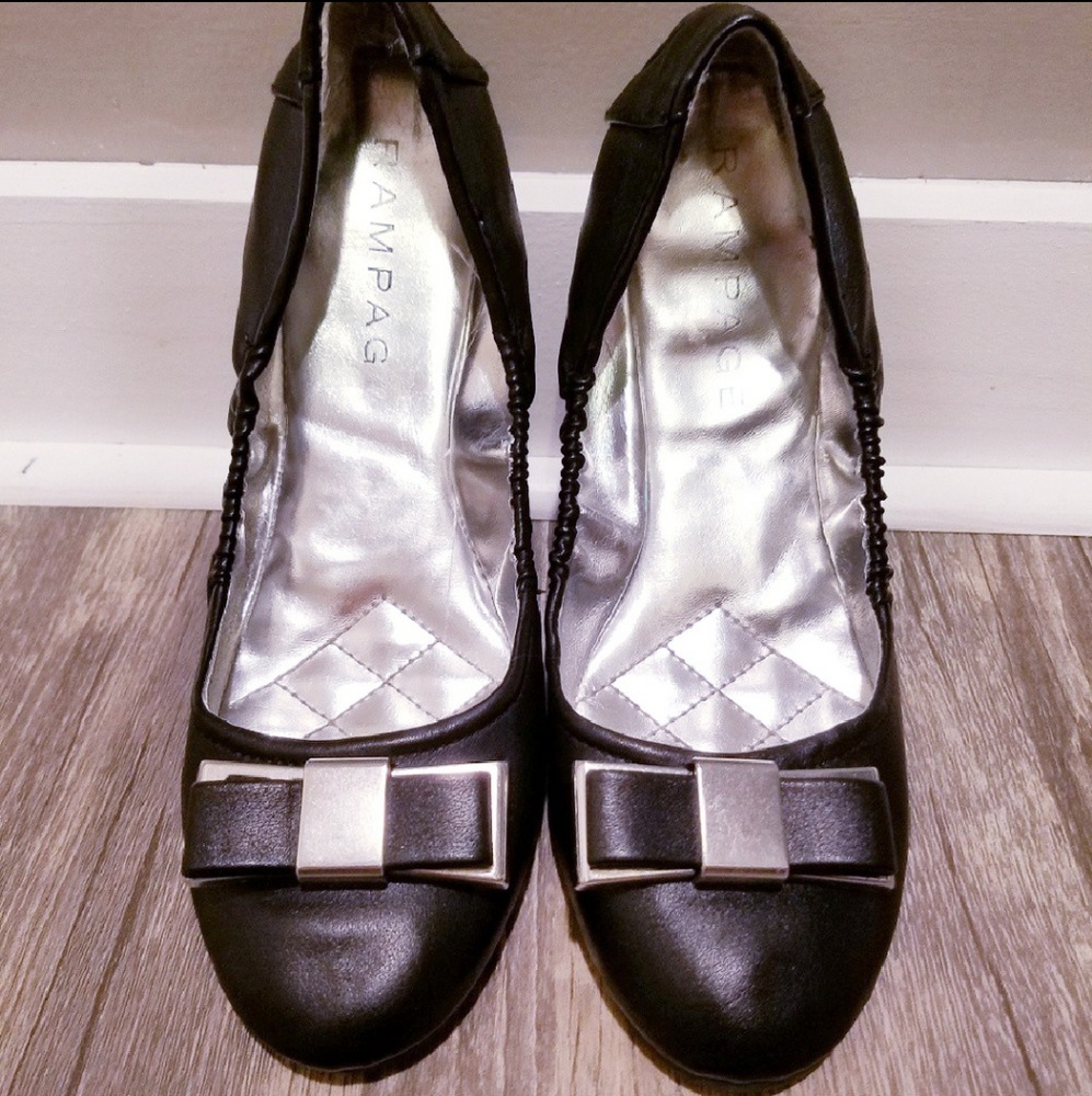 Black Silver Ballet Flat With Bow Size 6.5 - Picture 3 of 4
